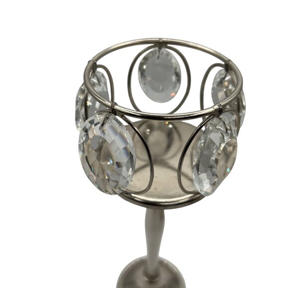 Crystal Pillar Silver Candle Holder 12" Set Of 3 Elegant Home Decor Centerpiece - Picture 9 of 16